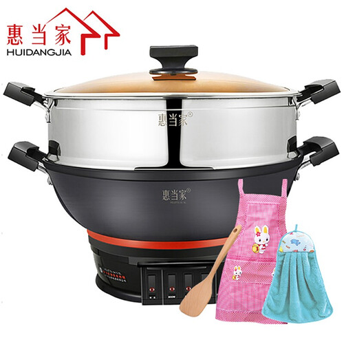 惠当家电炒锅多功能电热锅一体铸铁电锅炒菜锅电饭炒锅家用 升级真不锈36CM一蒸格