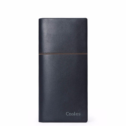 蔻一（Cnoles）男士头层牛皮钱包商务休闲时尚长款钱夹 蓝色