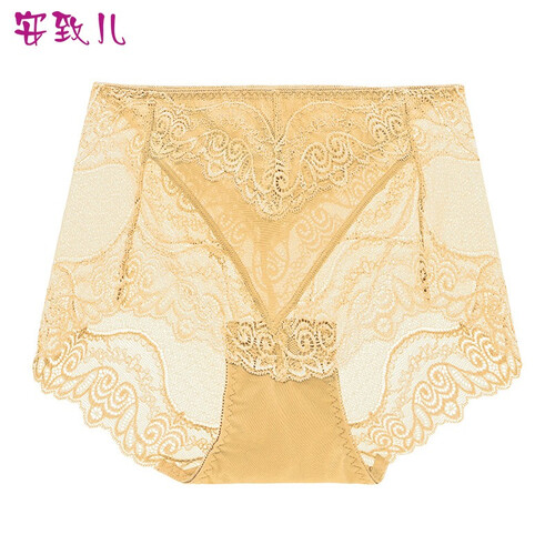 安致儿 女士内裤 性感内裤女蕾丝透明 诱惑高腰大码三角裤 肤色 XL