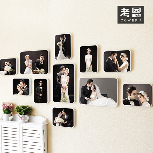 婚纱照相框挂墙定制diy照片墙欧式创意组合冲洗冲印定做北欧现代简约壁饰无痕钉相框组合照片框电视背景墙 11幅组合