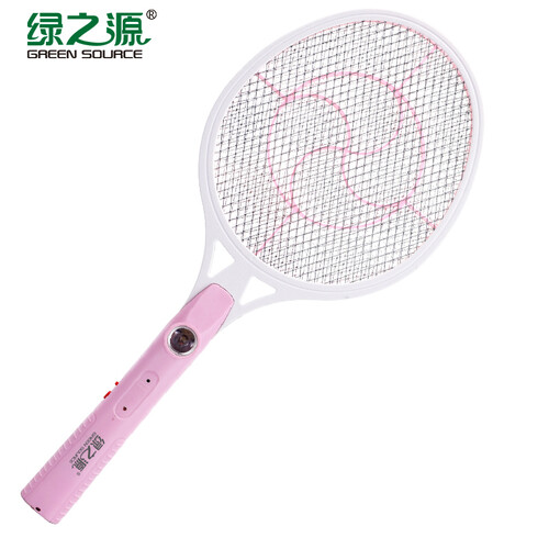 绿之源充电式电蚊拍 灭蚊器充电灭蚊拍家用带电池大网面电苍蝇拍驱蚊拍（玫红）