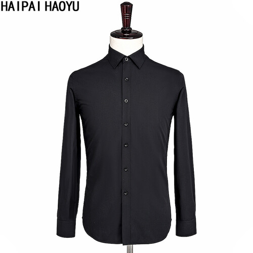 HAIPAIHAOYU 商务长袖衬衫男修身免烫正装衬衣 CS3012黑色 XXL/42