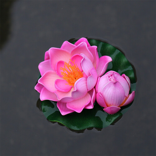 伊丽雅佳 塑料荷花 水面装饰花 仿真睡莲荷叶 水池塘装饰花艺 荷花叶子睡莲 鱼缸花 假荷花 10CM2头靓粉色