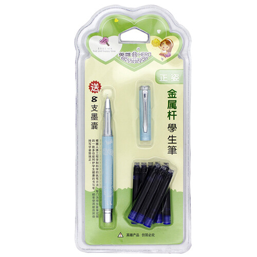 英雄（HERO）金属杆正姿笔囊组合钢笔01（附送墨囊8支）绿色包装钢笔 3101