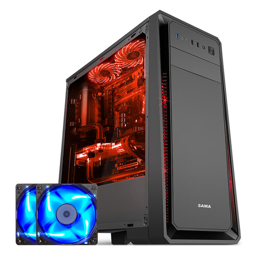先马（SAMA）塞恩1 炫酷中塔机箱（支持ATX主板/USB3.0/支持SSD固态硬盘 ) +2把蓝光风扇