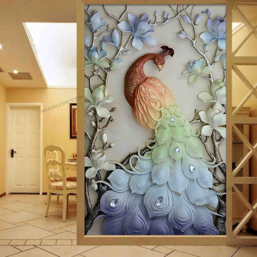 十字绣新款5D钻石画满钻客厅装饰画玄关竖版孔雀玉兰花贴钻点钻水晶砖石画异形钻石绣手工刺绣DIY艺术 130*70cm