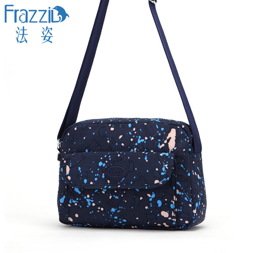 Frazzil/法姿斜挎包女2018春夏新款休闲尼龙布包简约单肩女士挎包防水 1969 泼墨艺术/藏蓝