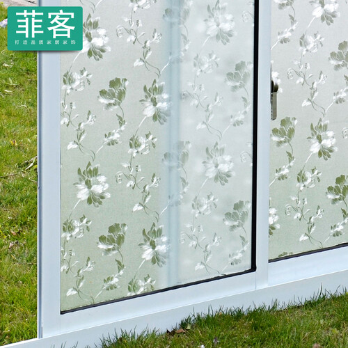 菲客静电免胶玻璃贴膜卫生间磨砂窗花纸办公室窗户贴透光不透明 清水芙蓉（爆款追加） 60厘米宽每米价格