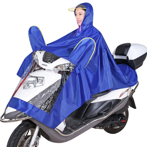 精骑士摩托车雨衣男女通用加厚牛津布面料透明大帽檐电动车雨衣单人雨披 蓝色