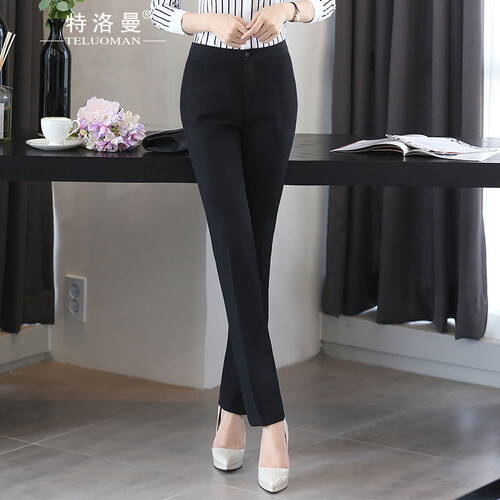 特洛曼夏秋新品 西裤女 职业正装裤女OL通勤修身直筒黑色裤子女装工装工作裤女 黑色四季款 L
