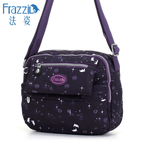 Frazzil/法姿尼龙女包包休闲女士小斜挎包多隔层小布包单肩印花帆布包防水 1091 星空图/深蓝紫