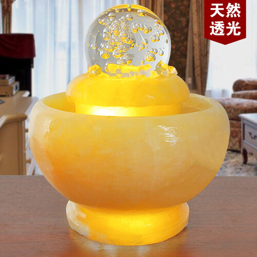 乐善堂 天然石材风水球摆件流水喷泉 新房家居装饰品结婚礼物 简约现代桌面款 聚宝盆 配原球