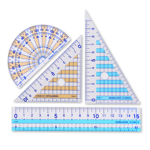 日本国誉(KOKUYO)学生考试用尺套装 直尺/三角尺/量角器 15cm直尺 2把10cm三角尺 量角器 四件套 GY-GBA501