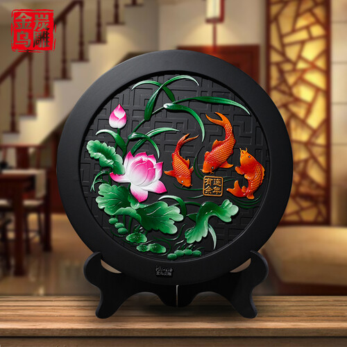 金乌炭雕（Klinart） 连年有余 活性炭雕工艺品摆设开业送礼客厅家居摆件除甲醛装饰礼品 连年有余 D268（绿色）