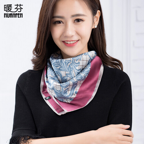京东超市暖芬（NuanFen）丝巾女韩版马车小方巾小丝巾春夏季流行时尚百搭围巾头巾领巾 TS664WJC枚红色