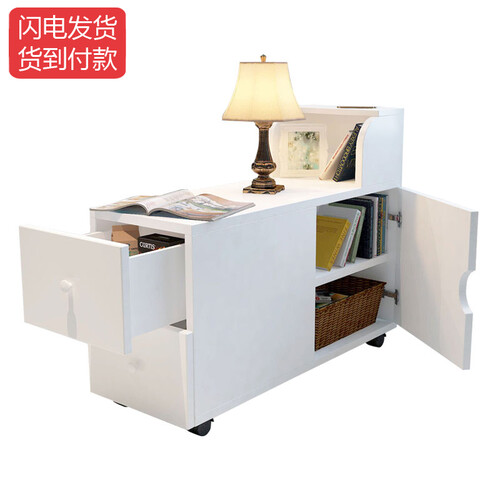 PADEN 沙发边柜文件柜可移动书架书柜边几门厅柜床头柜储物柜 小茶几 白柳木色