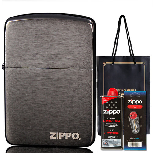 ZIPPO打火机zippo正版原装限量1941复刻防风超薄送礼 24485黑冰拉丝