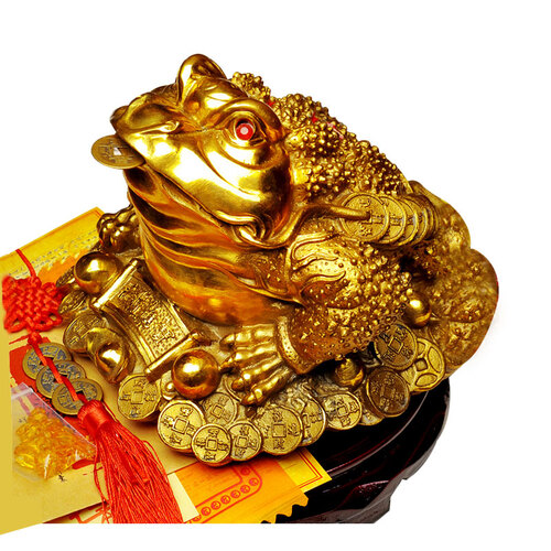 泰山祥云阁铜金蟾摆件七星金蟾蜍办公桌摆件工艺礼品 脚踩福球大号