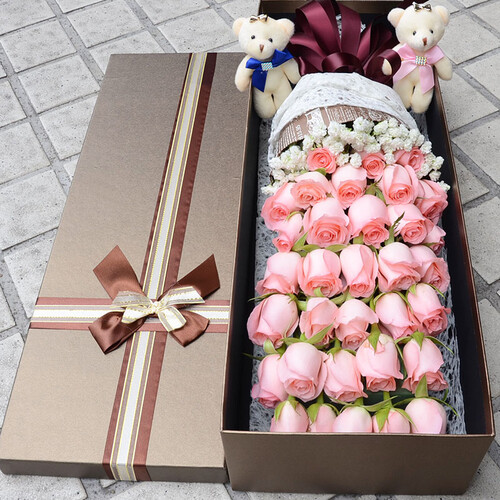 中礼鲜花速递同城 生日玫瑰花 全国花店配送上门 康乃馨 混搭红香槟玫瑰花11朵 33朵粉玫瑰花礼盒-送朋友
