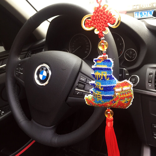 2019一帆风顺平安福新款珠绣汽车挂件十字绣挂件出入平安符小饰品情侣钥匙扣珠子绣挂饰车挂车饰手工绣品 (需要自己绣)满珠子(精度印花免画格)