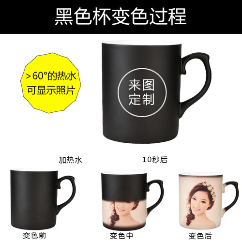 汤丞一品 教师节生日礼物男女实用创意定制个性节日纪念礼品骨瓷变色马克杯子照片魔术情侣杯送朋友闺蜜 骨瓷耳把黑色杯礼盒装