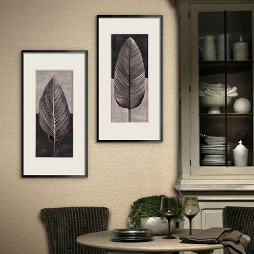 KINGART 客厅装饰画餐厅挂画书房壁画墙画办公室字画二联画餐厅装饰画黑白竖版抽象画简约现代玄关画 叶子一套2联价格 30*60