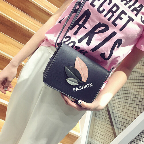 雷凡偌杰  女包新品斜挎包小包包迷你韩版树叶可爱单肩包学生百搭斜跨小方包 黑色