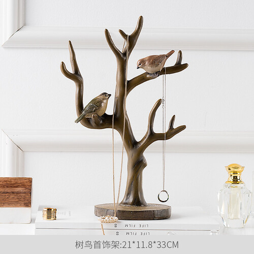 奇居良品（CREATE FOR LIFE）美式乡村树脂摆件 麦德彩色手绘树鸟首饰架 麦德彩色手绘树鸟首饰架