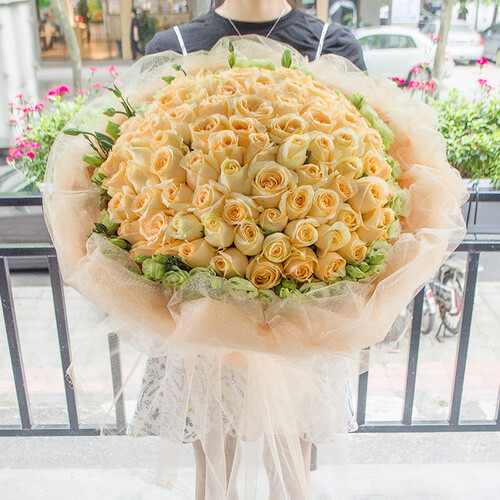 领香鲜花速递33朵香槟玫瑰花束红玫瑰礼盒表白生日礼物全国同城送花 99朵香槟玫瑰—幸福款