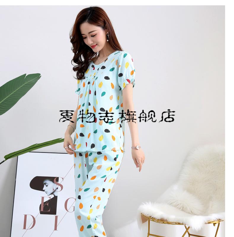 我想买热天的棉绸套装外出套装绵绸夏睡衣女薄款短袖长裤圆领家居服