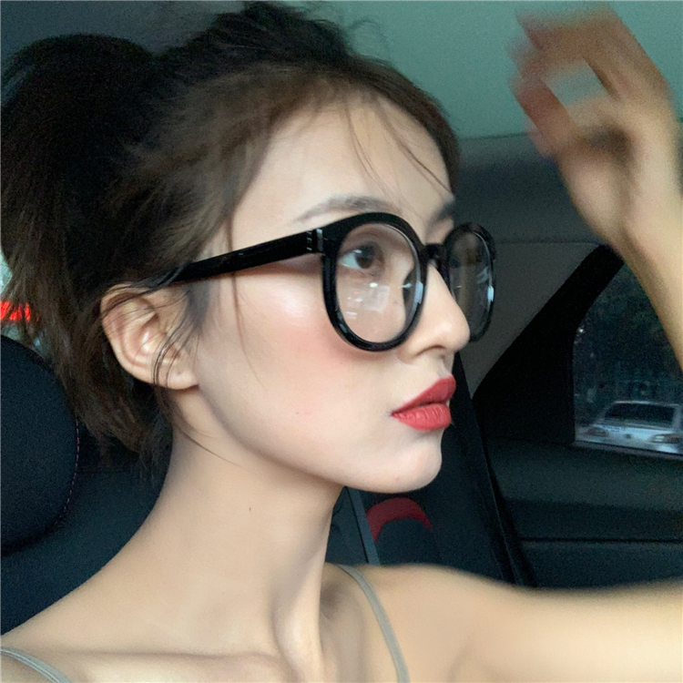 抖音复古显瘦网红同款素颜圆形眼镜框无度数韩版黑色粗边框眼镜女