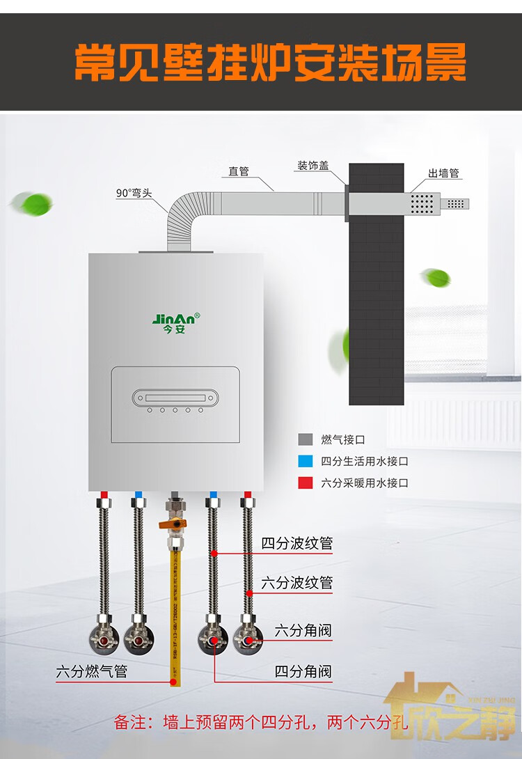 100/60壁挂炉双层排烟管 燃气采暖炉锅炉烟囱 不锈钢排气管加长烟筒