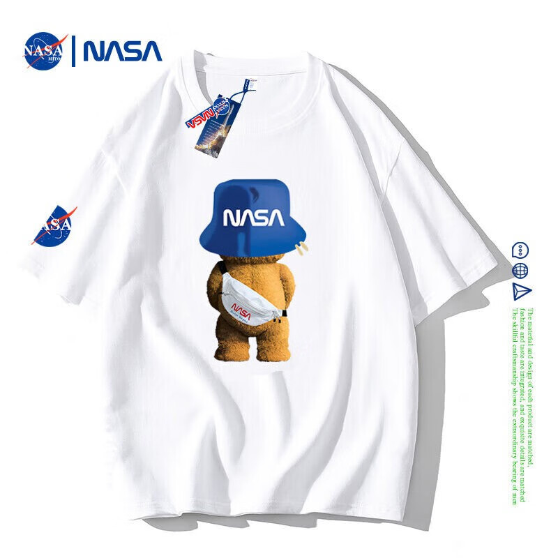 NASA联名卡通短袖T恤男2023夏季新款宽松情侣纯棉圆领上衣 MT287白色 3XL（建议185-200斤） 京东折扣/优惠券