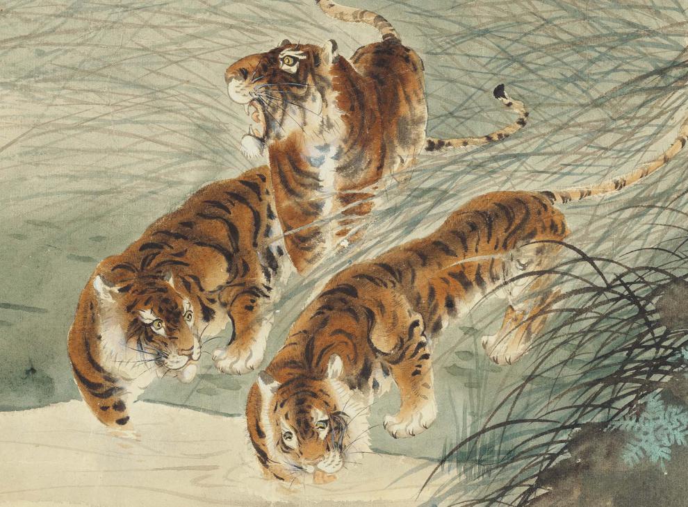 新品近现代名画艺术微喷名画张大千群虎啸谷宣纸画心客厅装饰群虎啸谷