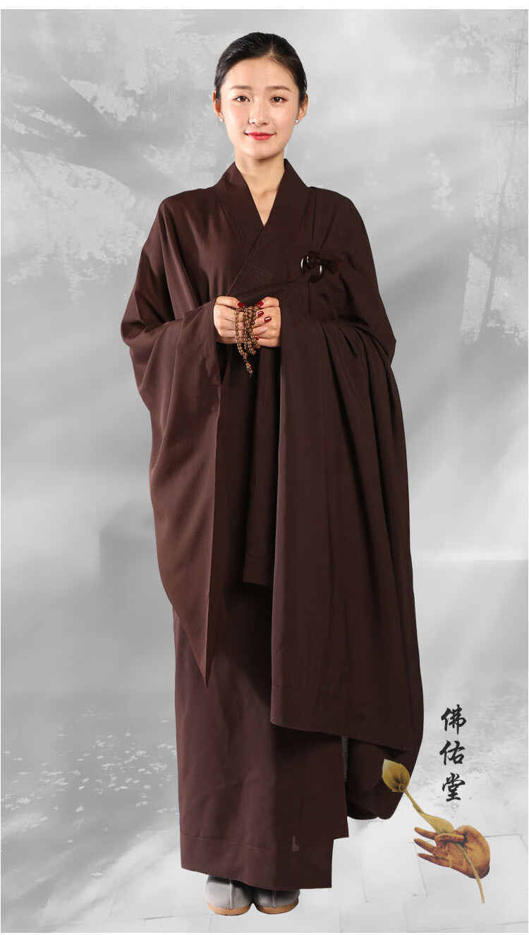 菩萨戒缦衣女五戒缦衣袈裟僧衣服法搭披衣麻纱庄严垂坠感好咖啡色36码