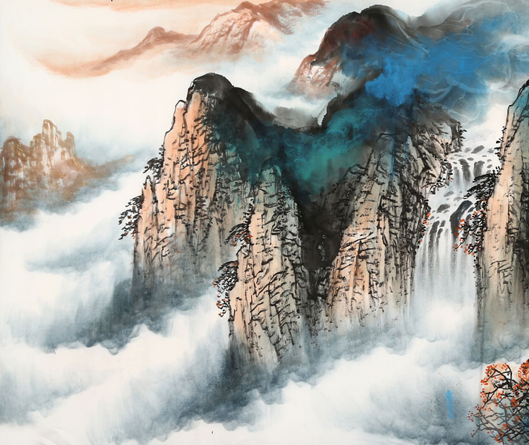 名家刘海粟字画四尺横幅写意山水国画精品手绘名人书画作品带简历纯