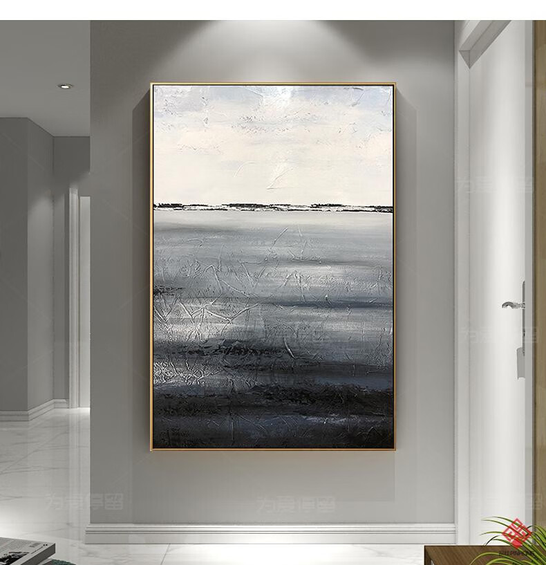 纯手绘油画后现代轻奢壁画艺术设计挂画黑白灰装饰画大幅手工定制 竖