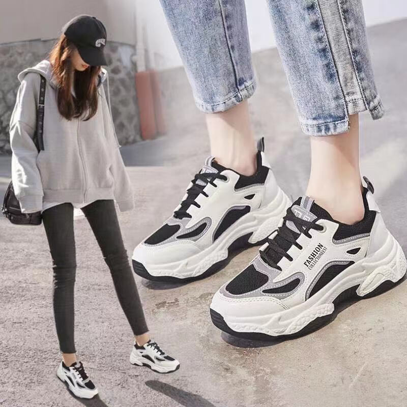 老爹鞋女ins火女鞋2022新款春韩版百搭轻跑步鞋白色35