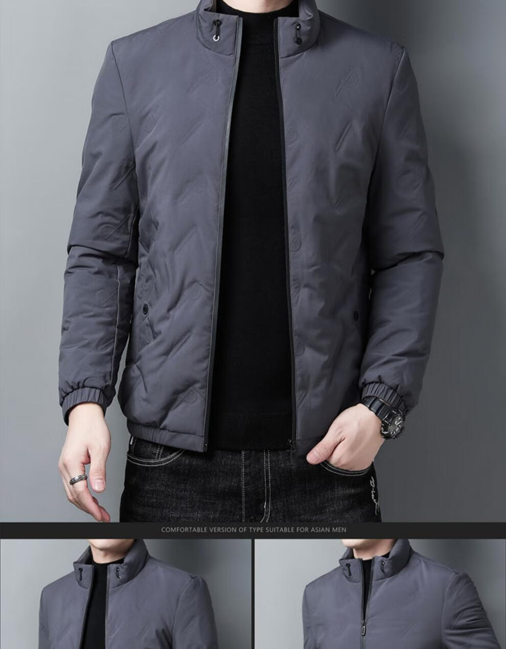 xnmg品牌高端夹克男2021服男短款超轻薄款轻便绒夹克中款男士外套冬季