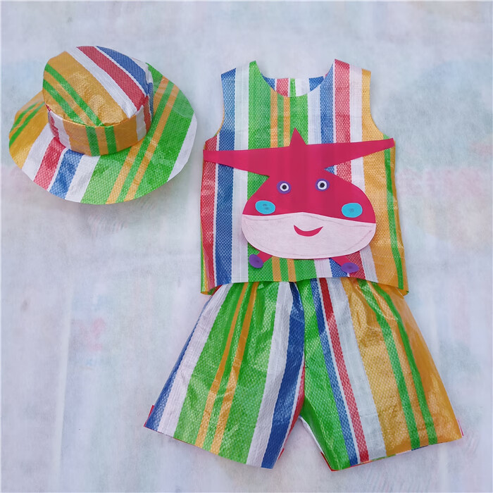 儿童环保服男女孩走秀衣服幼儿园亲子创意时装手工diy自制演出服 多彩