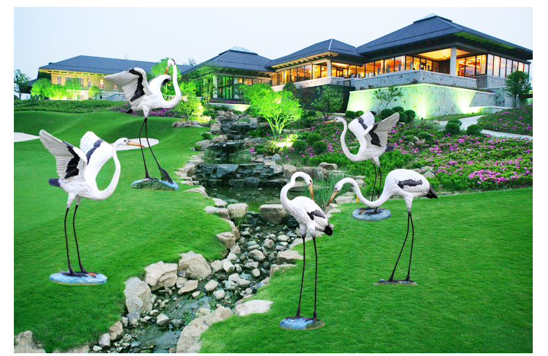 悦吉祥玻璃钢雕塑仿真白鹭仙鹤摆件假山水池户外园林景观花园庭院装饰