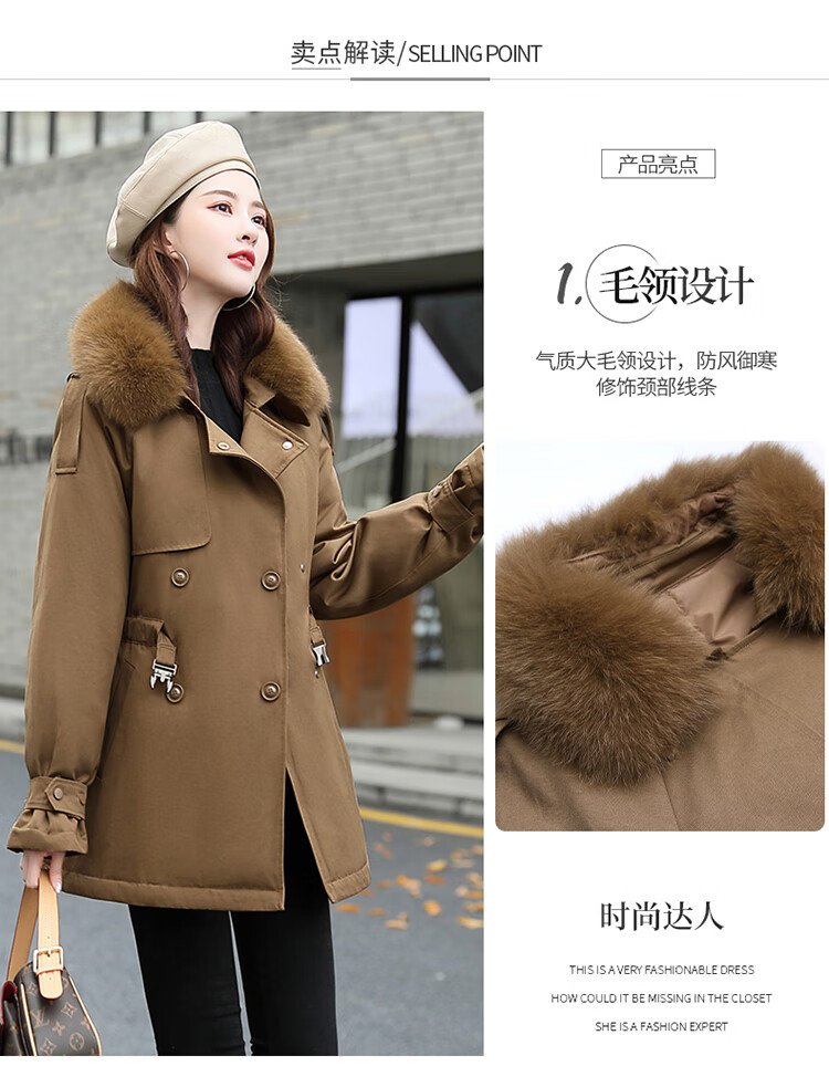 靓淑派克羽绒服女新品2021冬季时尚女装大毛领派克羽绒服短款外套女