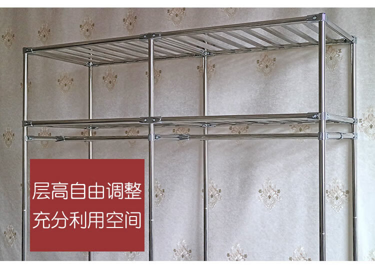 不锈钢简易大衣柜加厚加粗钢管大衣橱双人组装钢架牛津布艺铝合金定制