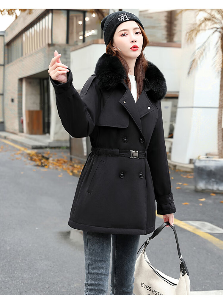 靓淑派克羽绒服女新品2021冬季时尚女装大毛领派克羽绒服短款外套女