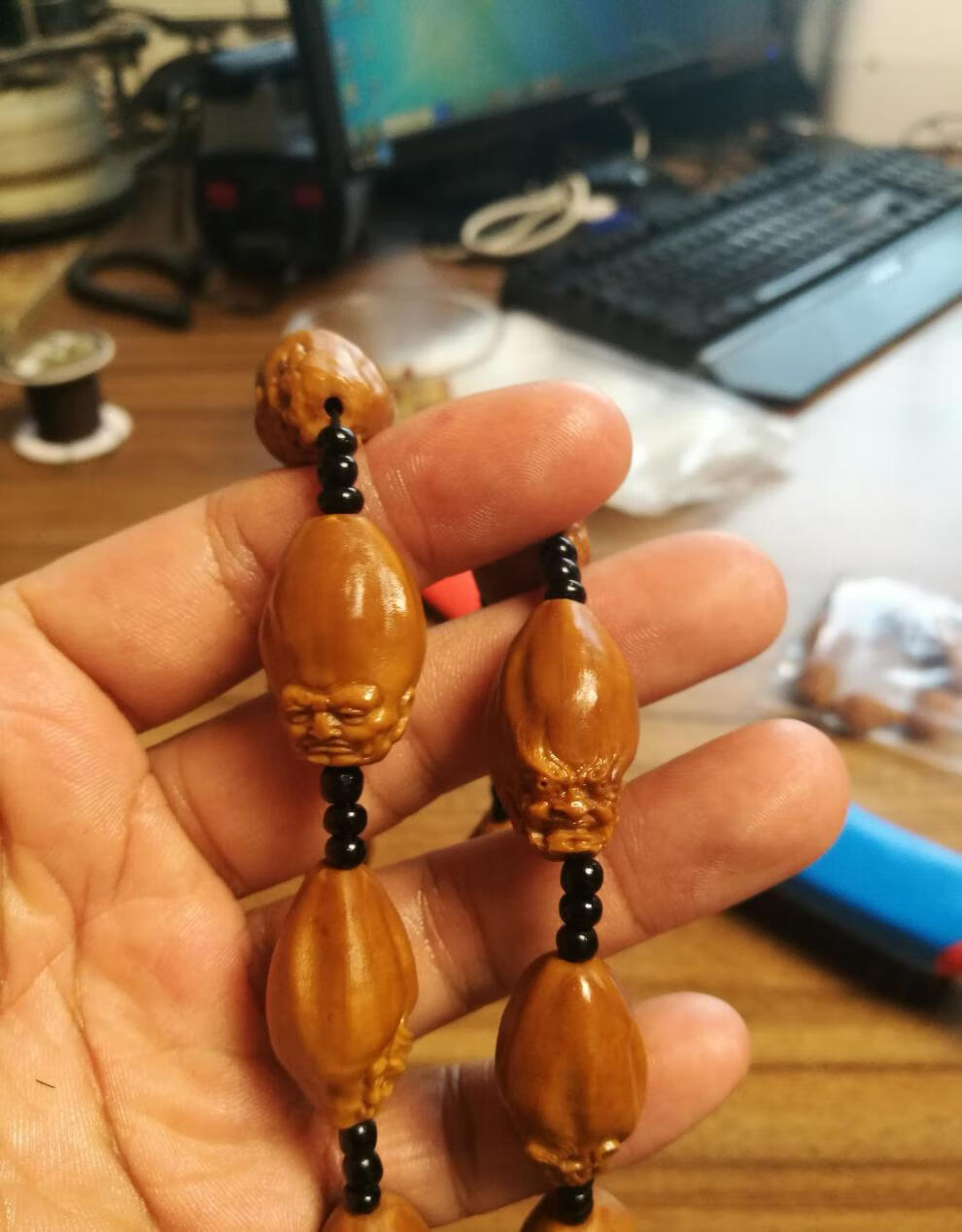 老油核橄榄核手串男士 大头十八罗汉脖挂进宝核雕手链