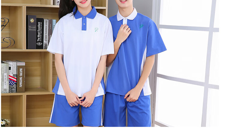 京享好物深圳校服高中学中学生初中高中生长裤短袖短裤夏季夏装蓝色