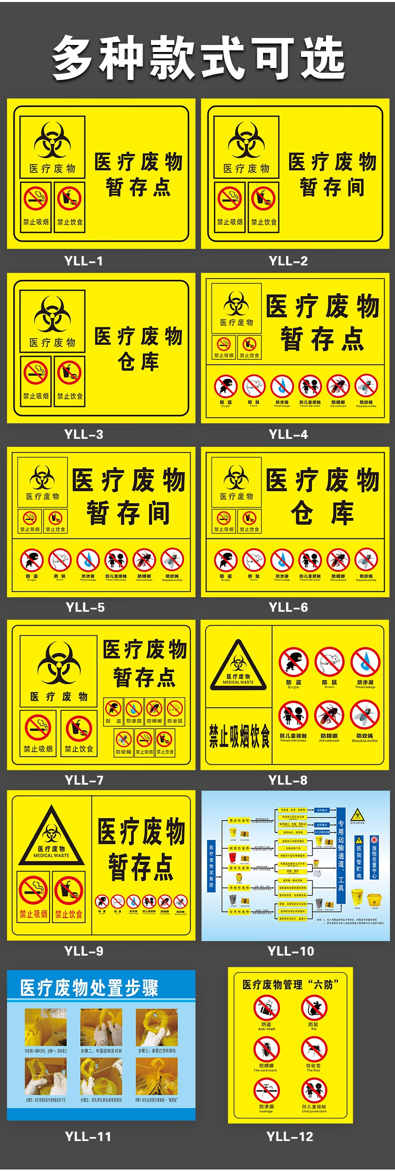 医疗废物暂存点警示牌暂存间六防流程图处置步骤禁止吸烟饮食医院诊所