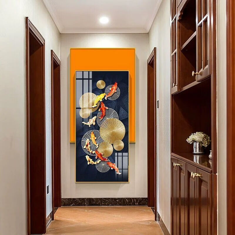轻奢入户门玄关装饰画客厅背景墙过道走廊挂画创意叠加壁画晶瓷画ycx