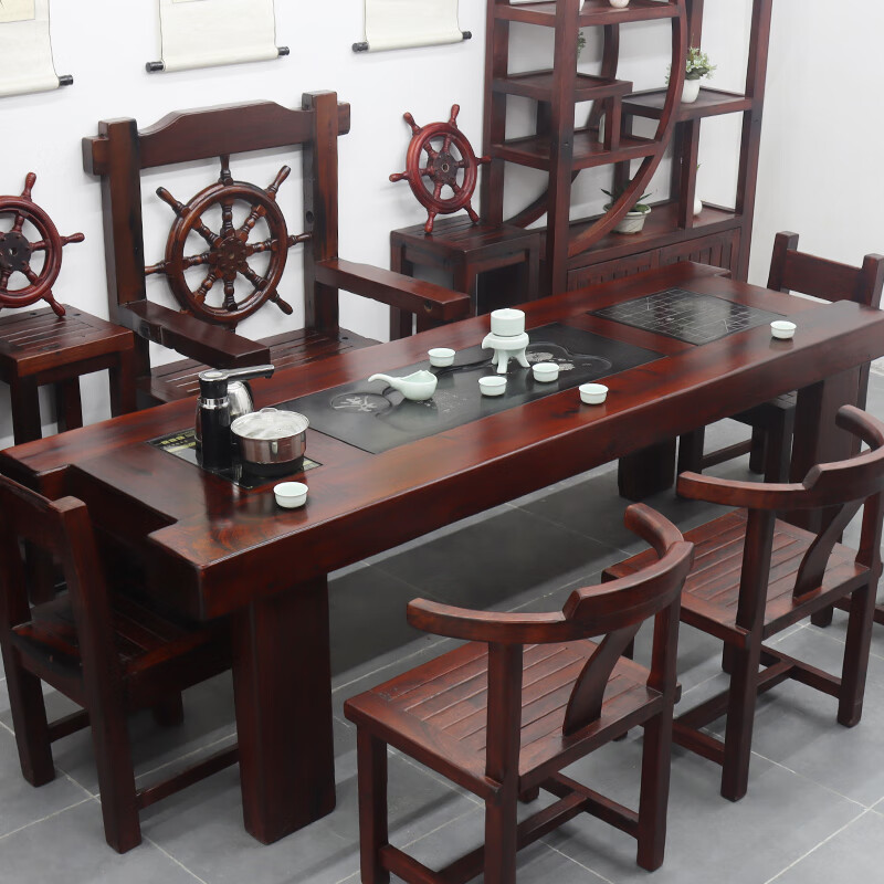 茶桌椅组合新中式实木禅意功夫桌茶台茶具套装一体家具老船木茶几