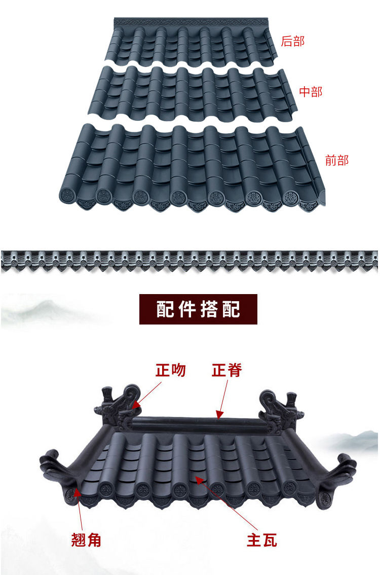 房屋塑料瓦片仿古瓦屋檐装饰塑料琉璃瓦片中式古建门头一体仿古屋檐假